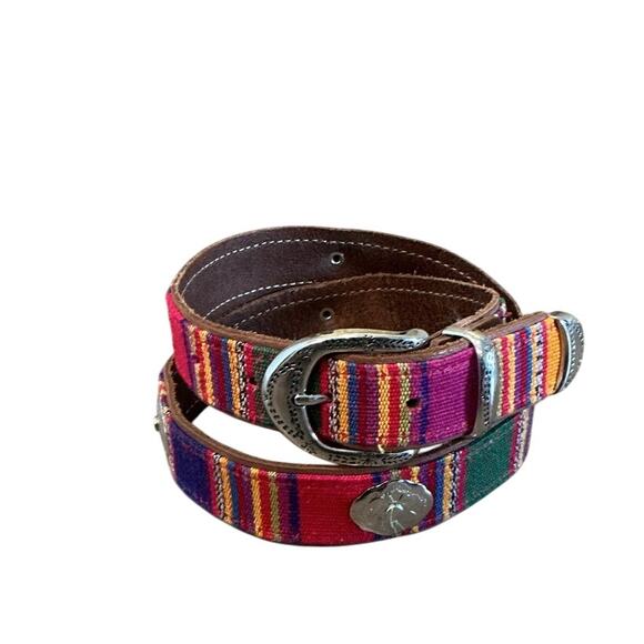 Unbranded Accessories - Guatemela Womens Genuine Leather Belt Embroidered Rainbow Size Medium Red Yellow